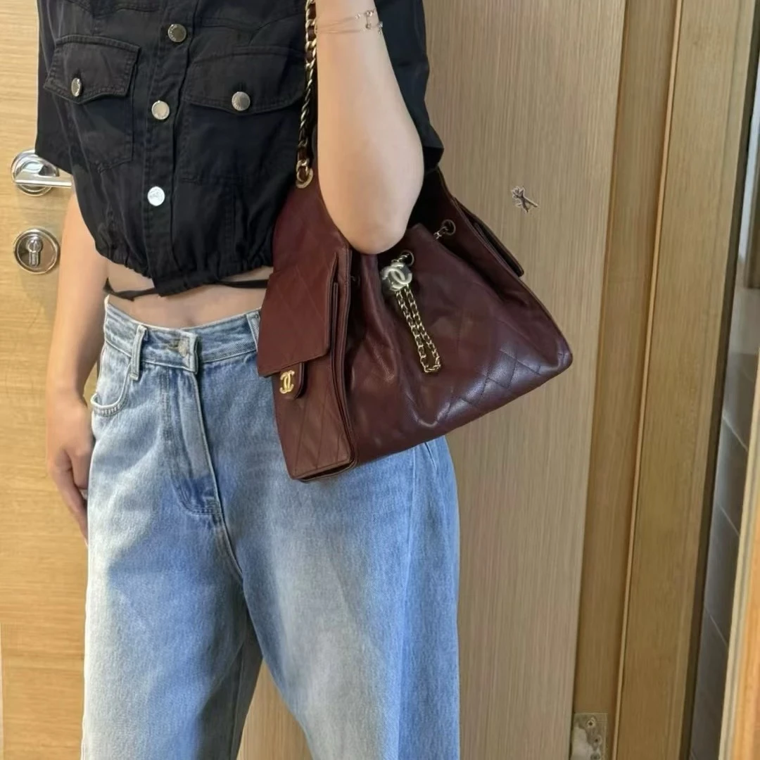未使用 Chanel/香奈儿 25A酒红色枣红色25bag小号单肩hobo腋下