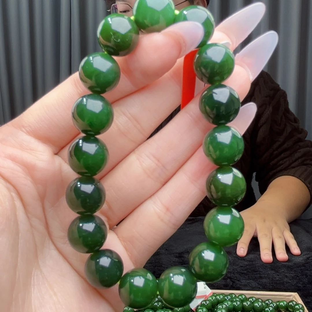 和田玉未镶嵌手链天然和田玉俄碧菠菜绿12