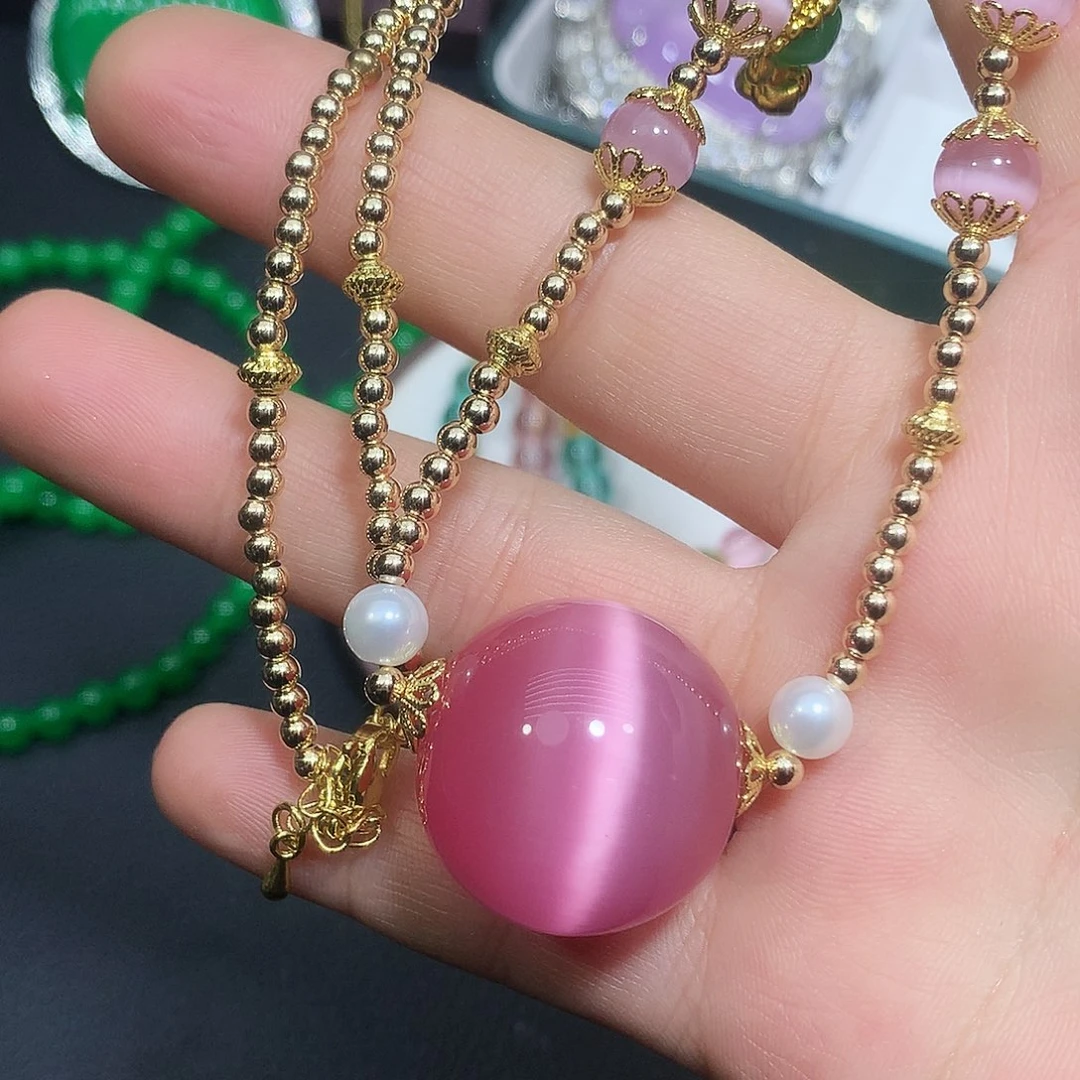 铜合金粉色猫猫眼锁骨链