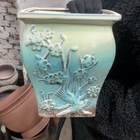 紫砂花盆口20高24，绿
