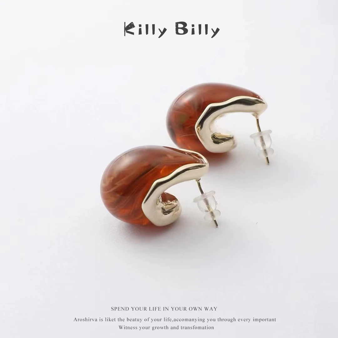 铜合金树脂耳饰 KILLYBILLY美拉德复古水滴树脂耳饰