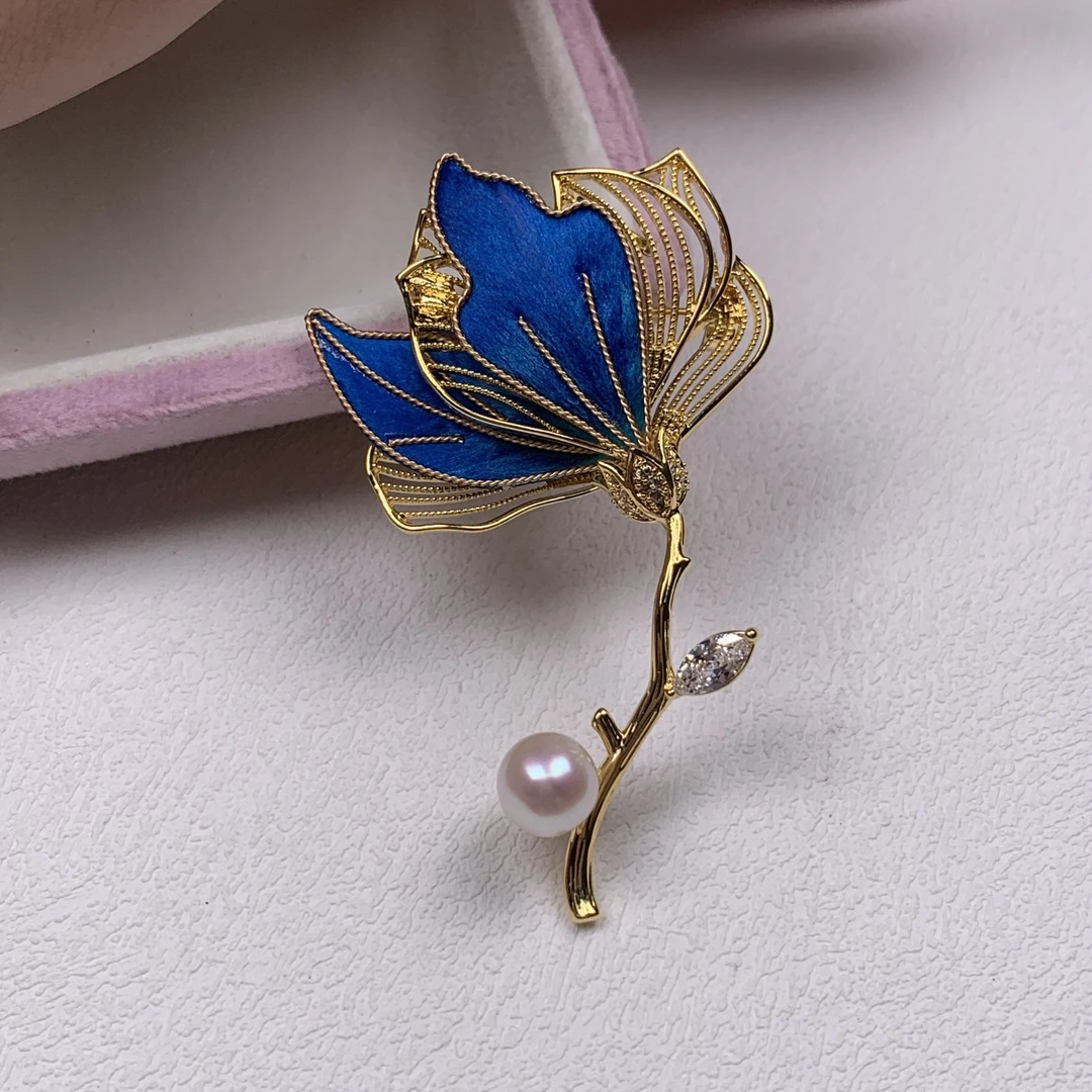 珊然【蓝莲花】天然淡水珍珠胸针 满满的高级感