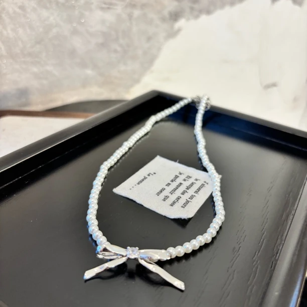 铜合金仿珍珠项链 蝴蝶结zz项链XL3098