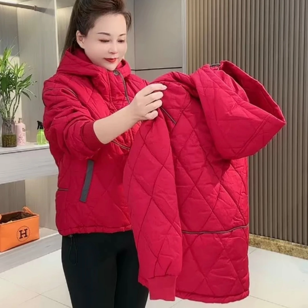 366大码秋冬连帽款双兜外套宽松显瘦百搭保暖