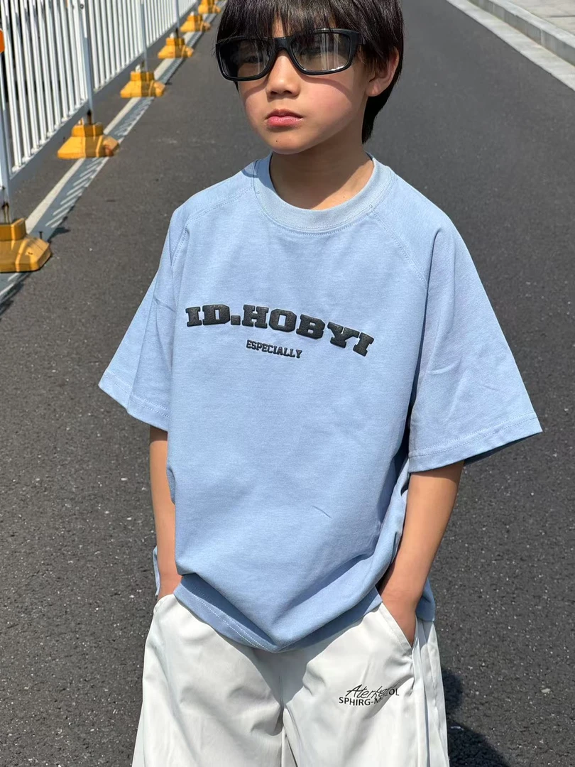 夏季儿童宽松百搭T蓝色潮流时尚纯棉休闲韩版86007