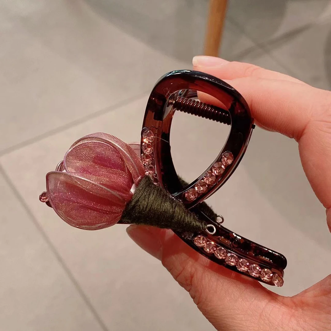 M1907春夏2025新款紫色花花中号抓夹8厘米气质抓夹2025新款超洋气