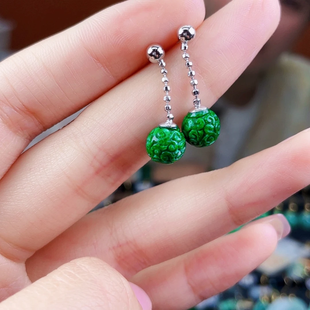 翡翠银S925镶嵌耳饰饰品