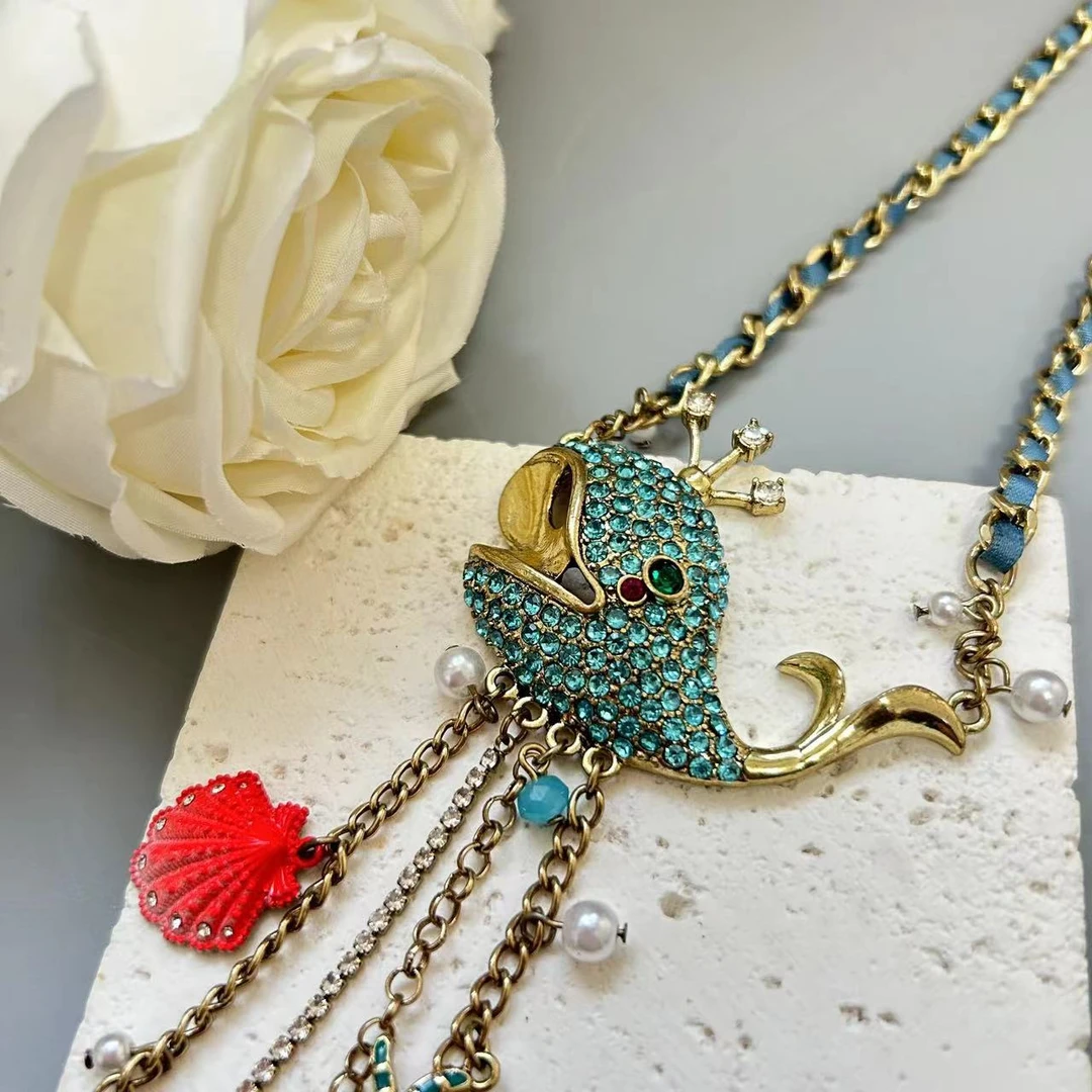 合金合成锆石项链 QIU LI・复古鲸鱼流苏项链1h2166