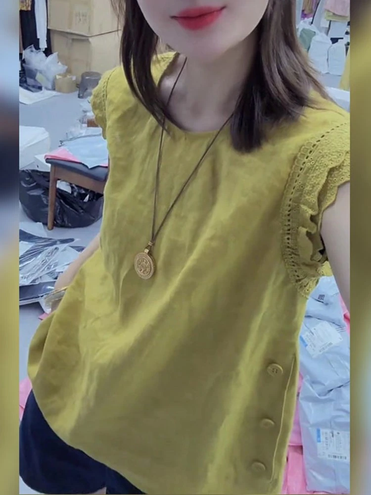 设计感小众蕾丝边无袖背心衬衫女装2025夏季新款百搭时尚气质上衣