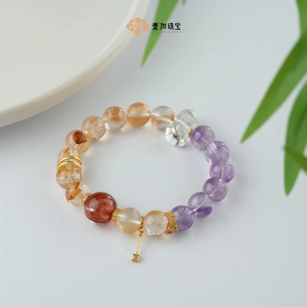 壹加田田|手工设计胶花银钛紫阿塞多宝水晶手串多样性发一6626H