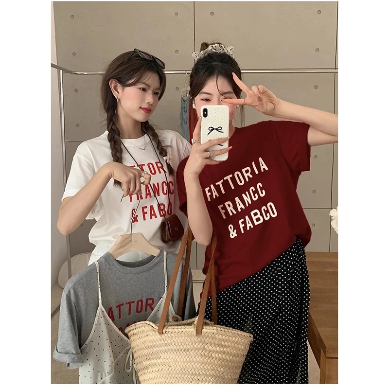 纯棉短袖t恤女正肩显瘦上衣ins夏新款宽松大码休闲半袖韩版闺蜜装