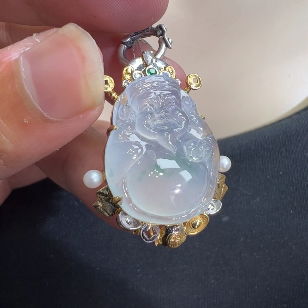 翡翠18K金镶嵌吊坠(不含链)