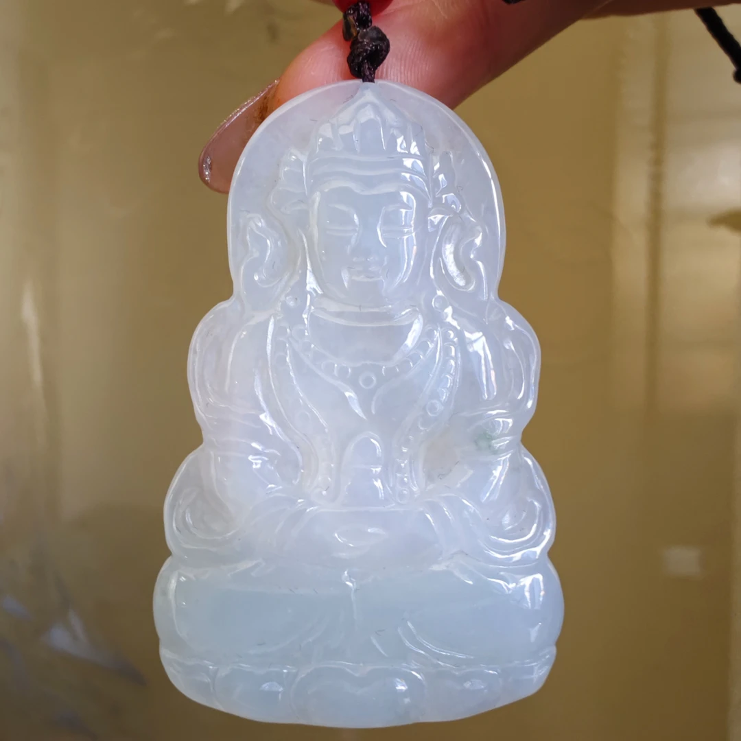 天然缅甸翡翠A货观音吊坠