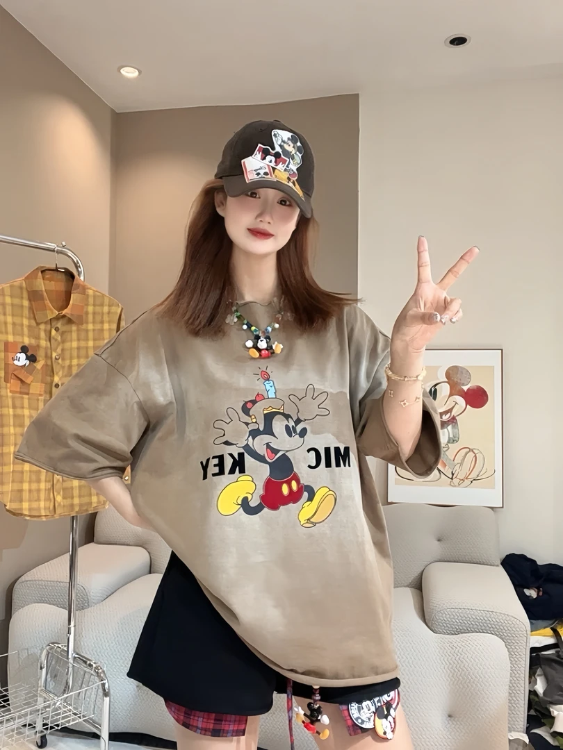 【FANG方方】新款东大门韩版洗水卡通印花宽松T恤早春新品圆领短袖