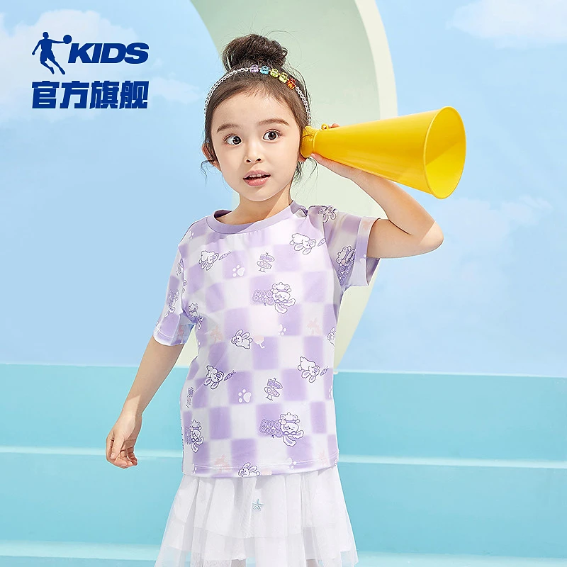 乔丹童装宝宝短袖女童速干t恤2025夏季新款小童满印卡通体恤上衣