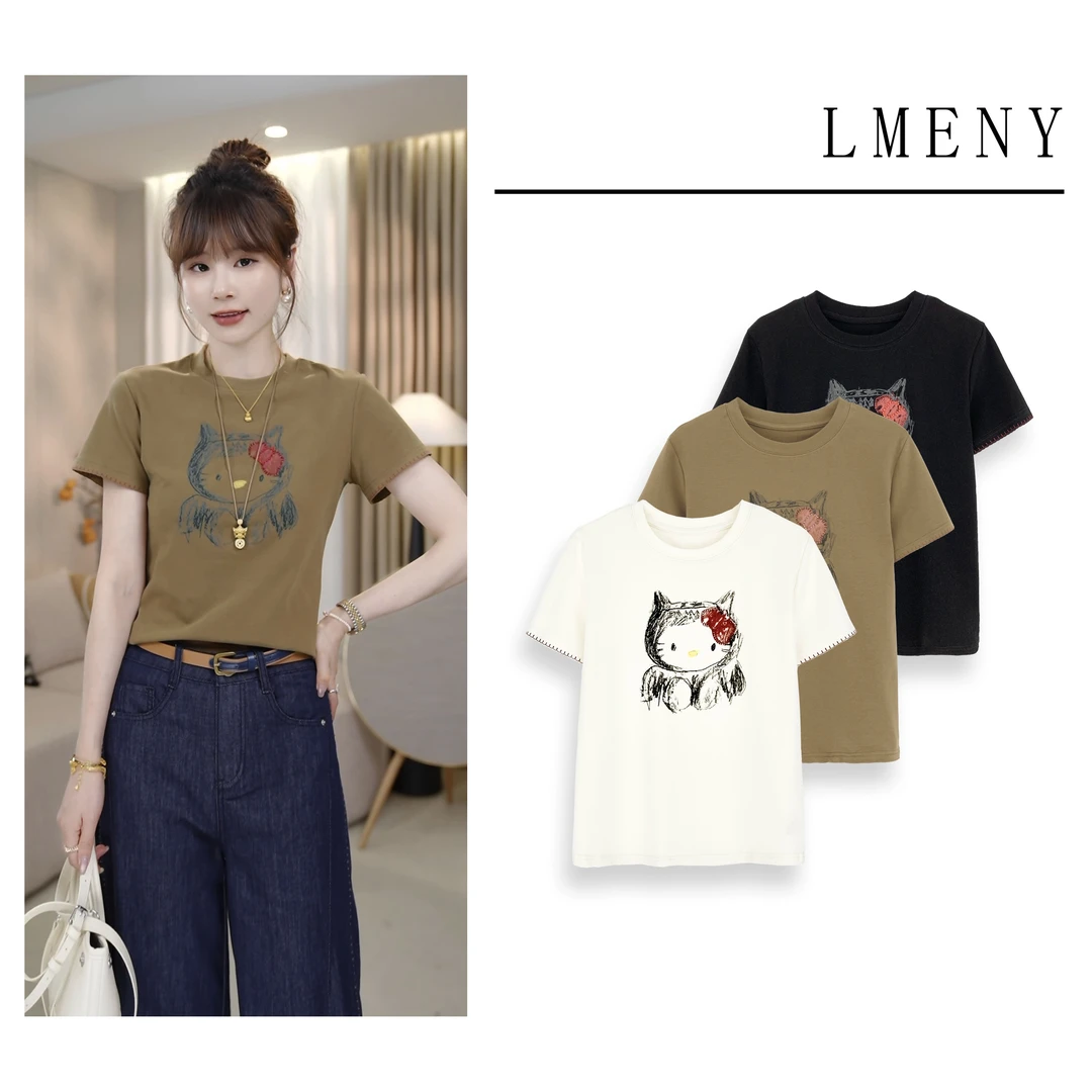 LMENYKT猫咪~趣味减龄手绘Kt猫咪钉珠T恤25BT020