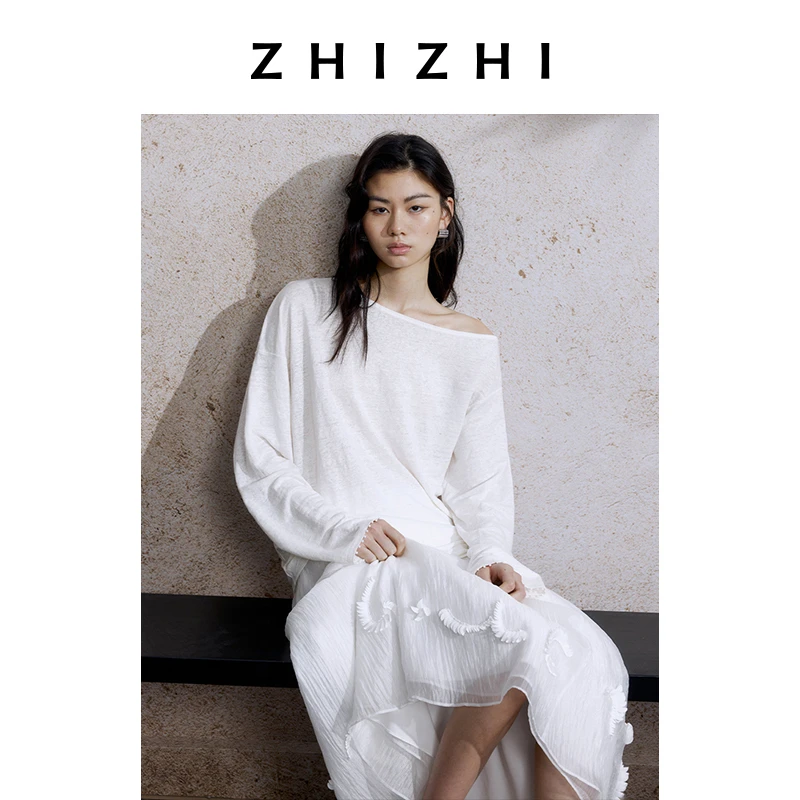 致知 长亭外 一字领上衣女2025夏季新款休闲长袖T恤ZZ2EMWT1032