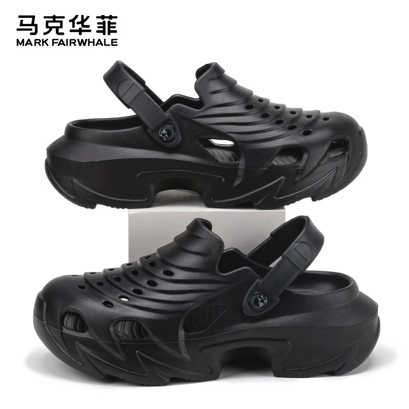 马克华菲包头男士洞洞鞋防滑厚底凉鞋外穿沙滩软底新款踩屎感拖鞋