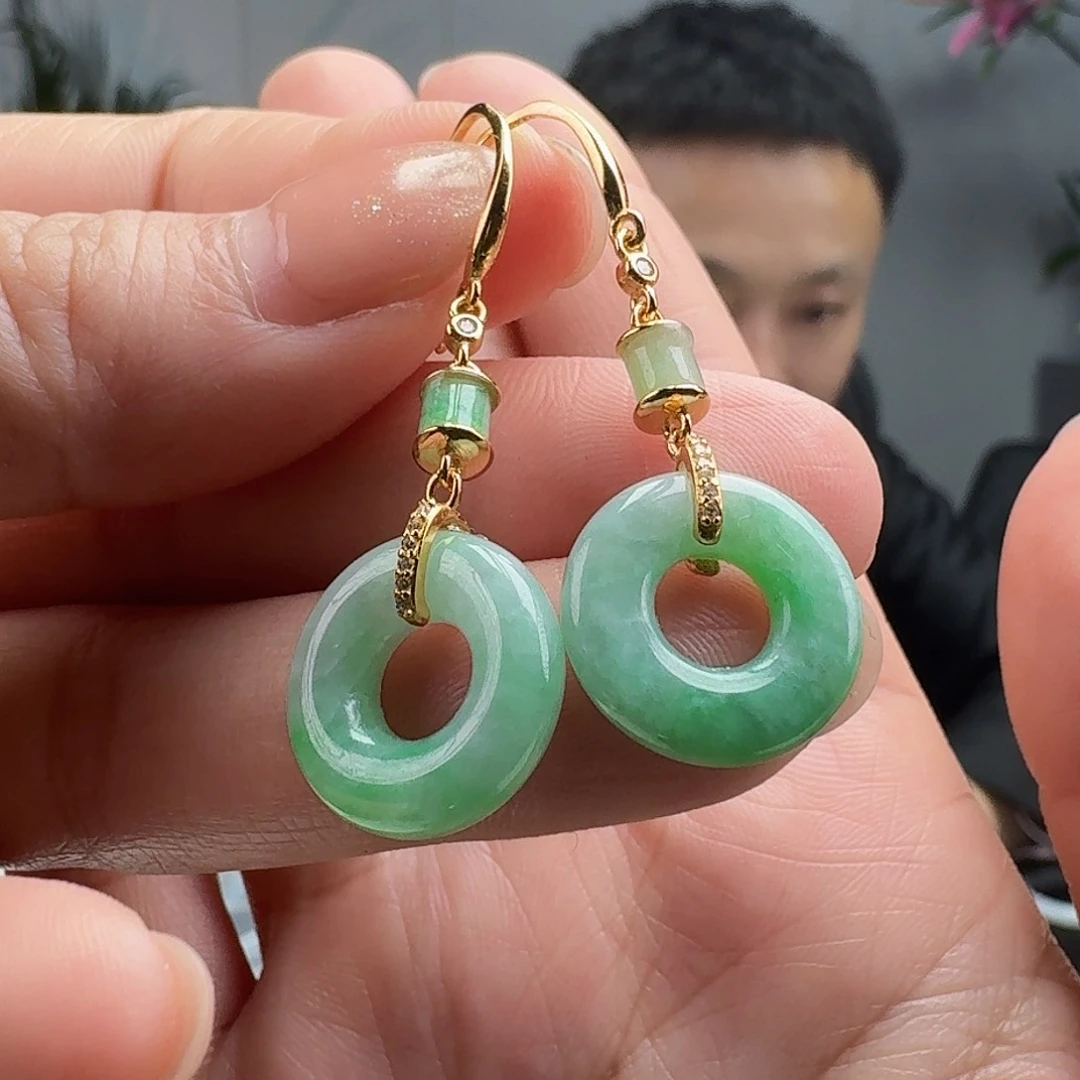 翡翠耳饰银S925镶嵌天然