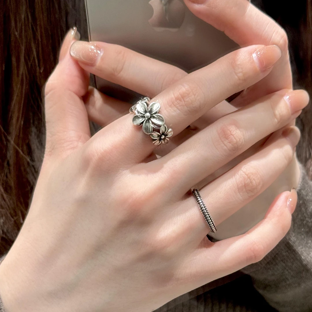繁花食指戒时尚百搭极简风线条戒指女气质小众设计素款开口可调节