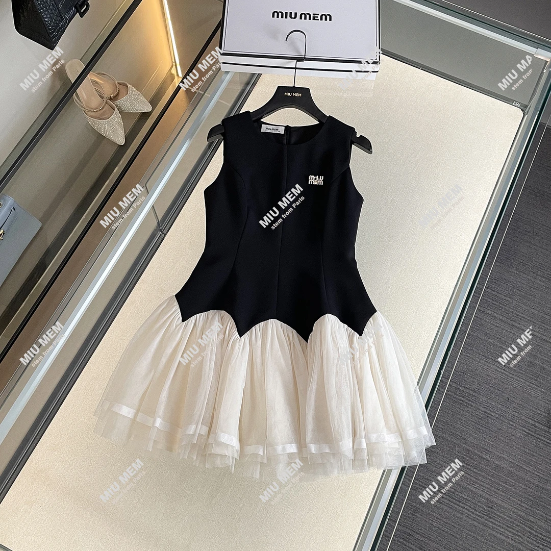 无袖背心连衣裙法式洋气拼接网纱显瘦DY6800