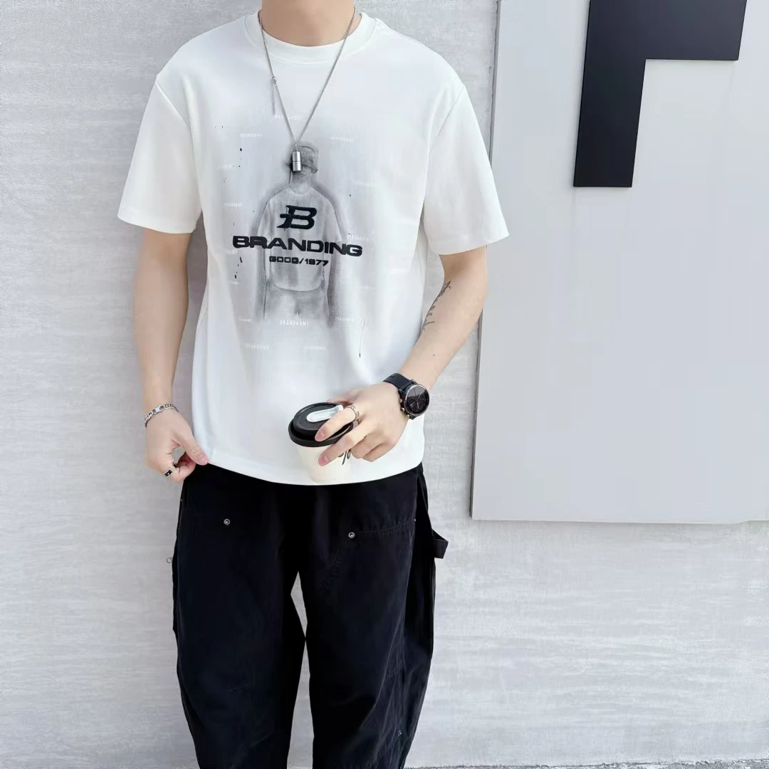 薄款印花撞色短袖T恤圆领修身百搭薄款透气上衣体恤衫潮88192