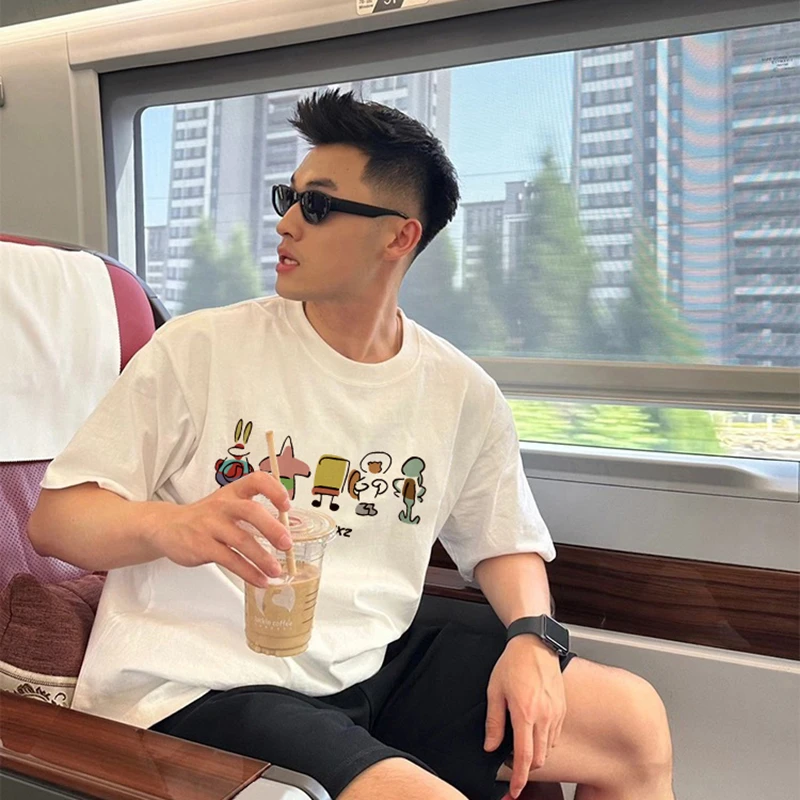 特大码300斤短袖t恤夏季宽松oversize小领口日系趣味卡通印花上衣