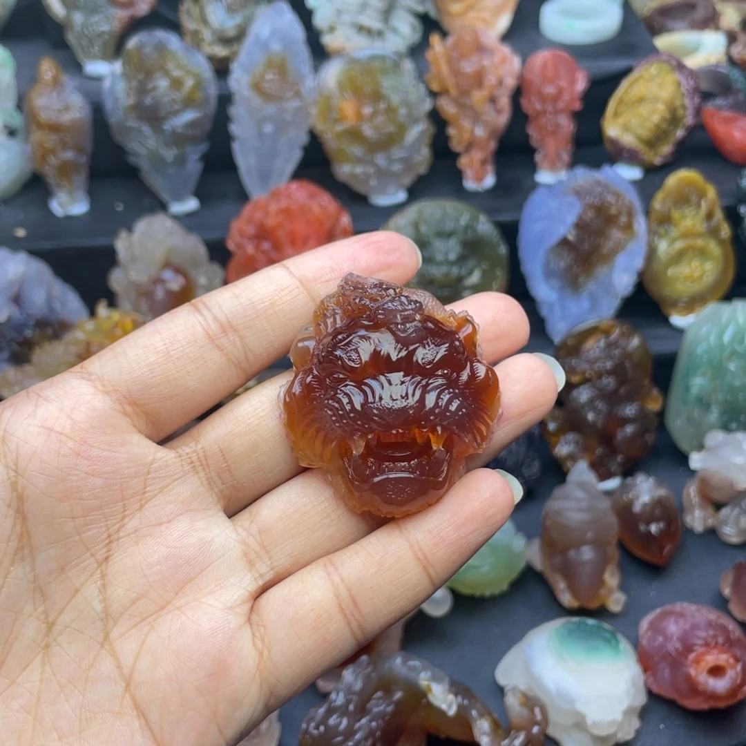 定制玛瑙未镶嵌手工雕刻卧虎藏龙