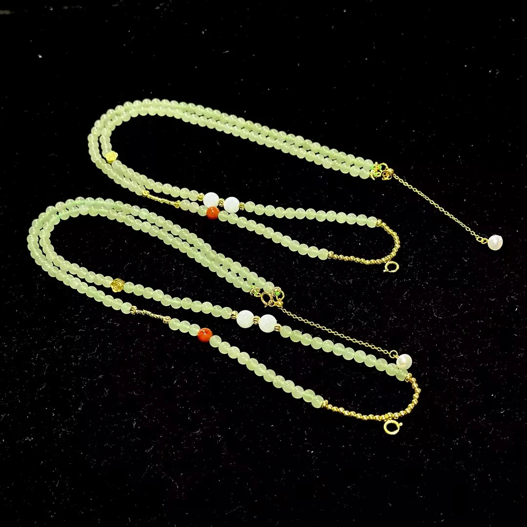 【CH】和田玉翠青DIY项链-约4mm（多样性发其一）