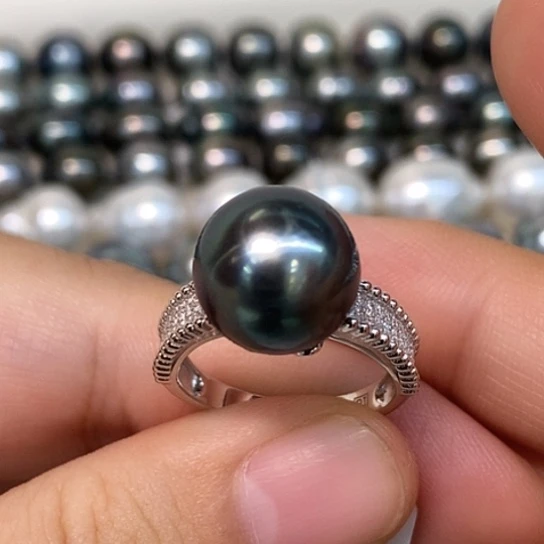 戒指银S925镶嵌海水珍珠12.1