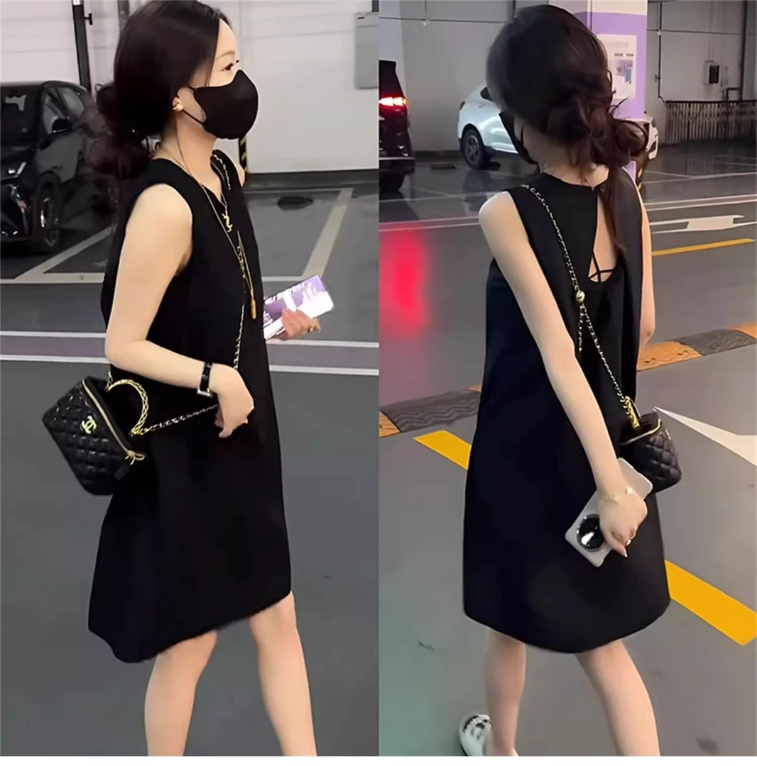2025夏季新款时尚显瘦气质女士网红洋气连衣裙百搭宽松无袖a字裙