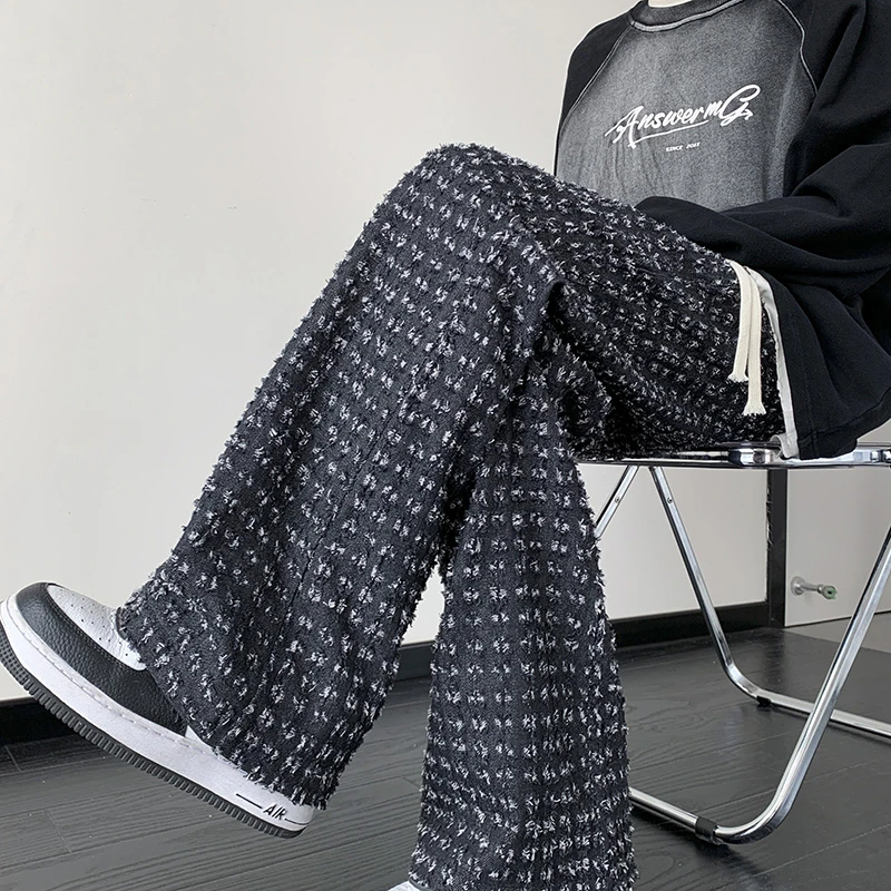 春季牛仔破洞工艺休闲微喇长裤男cleanfit设计感时尚休闲裤高街潮