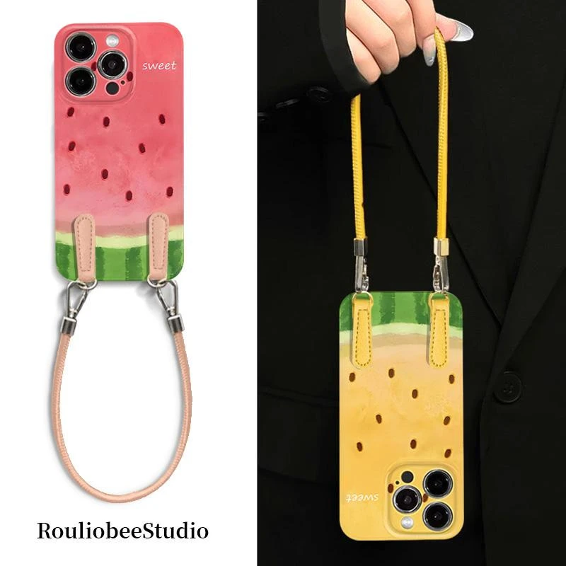 BANCA夏日水彩西瓜皮绳适用iphone16菲林手机壳华为vivo小米oppo