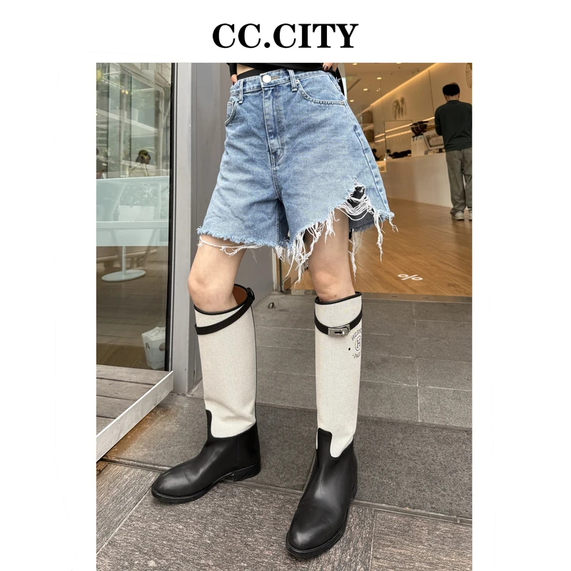 【蔡丽丽 & 添羽 】时尚洋气百搭个性破洞牛仔中裤6x733