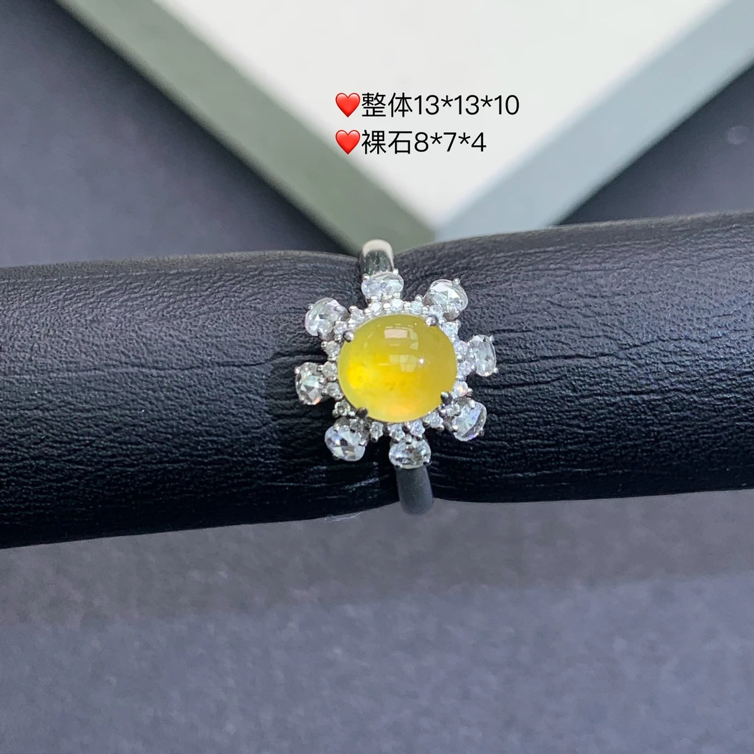 新品推荐·18K金冰种冰糖黄蛋面缅A翡翠玉石戒指吊坠精致设计款