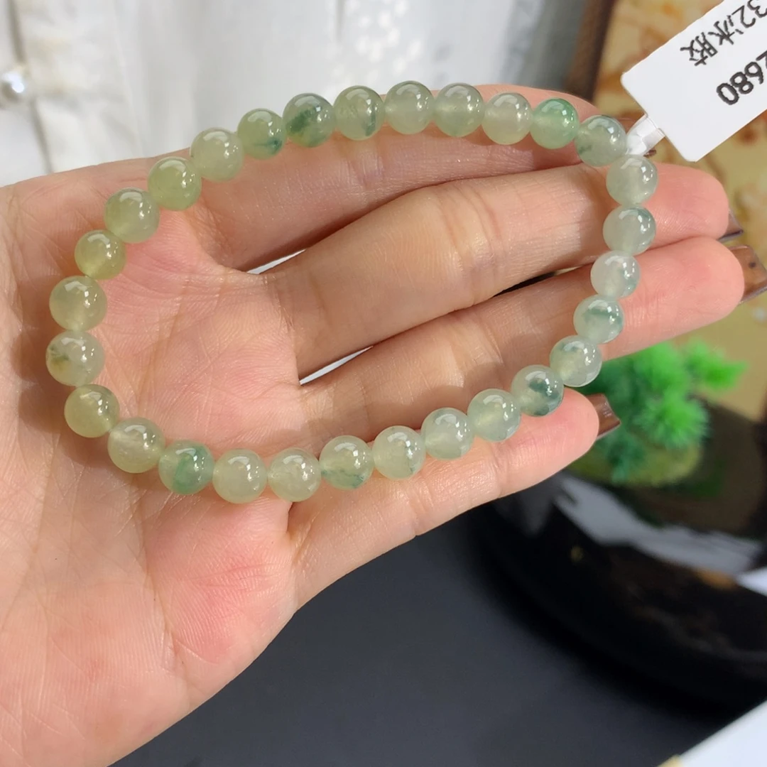 未镶嵌手串翡翠卡6.5冰胶黄绿飘花手串