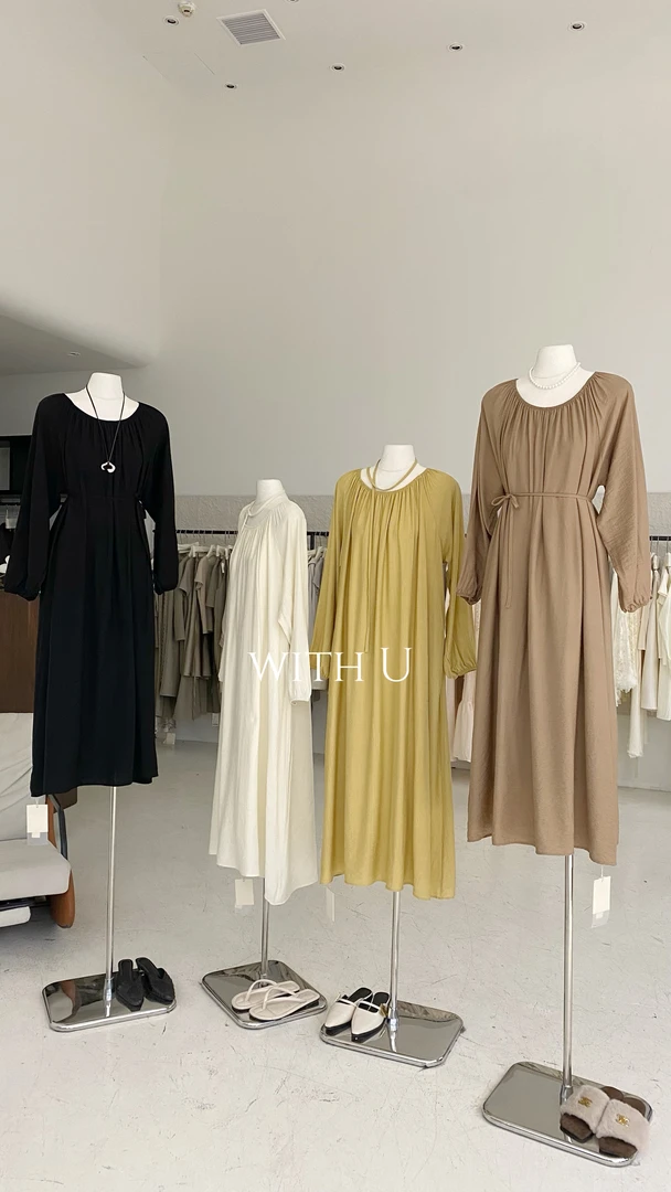 With U（9wt8020#) 不费力穿搭 系带收腰长袖连衣裙 9-217