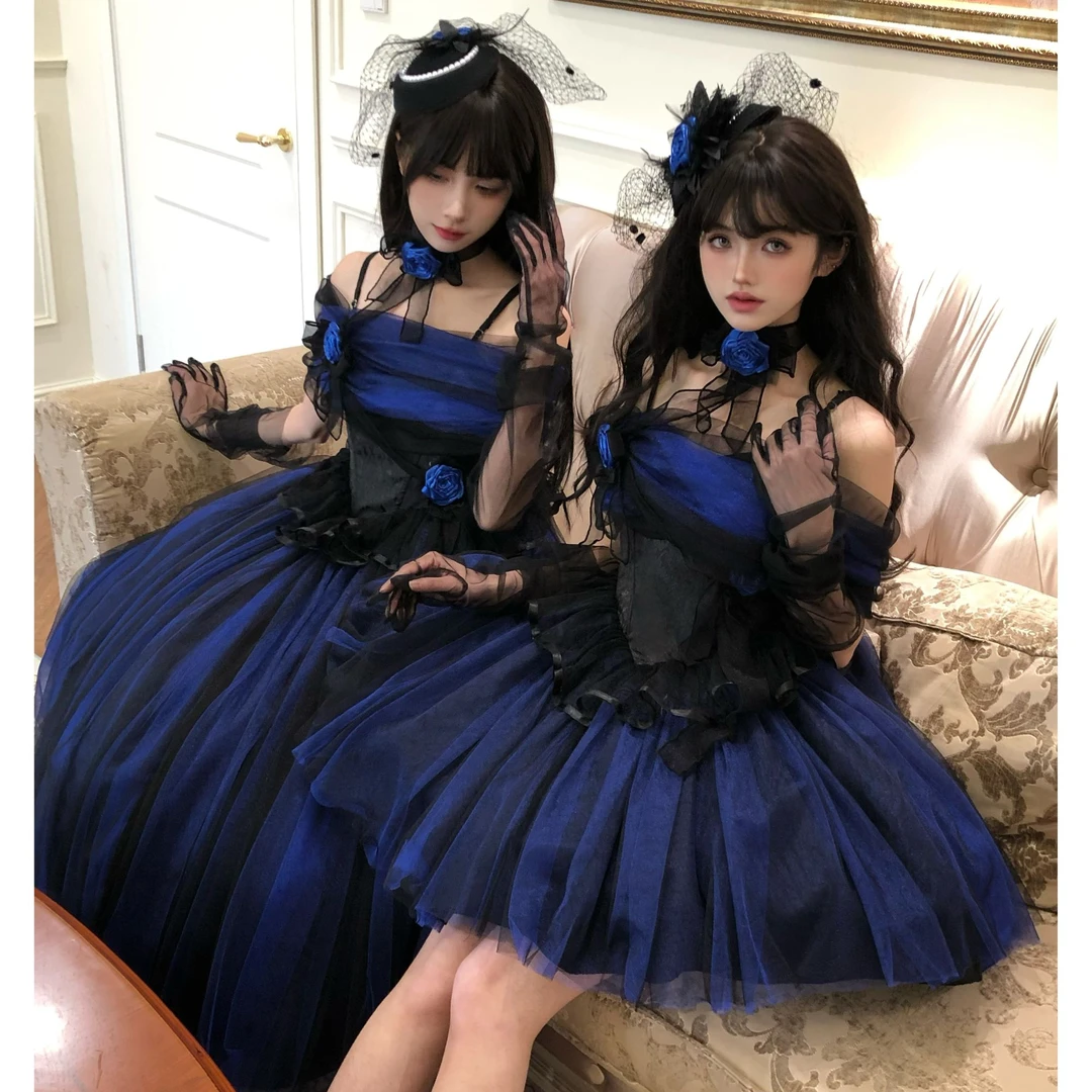 现货【狄安娜的回响】显白蓝色暗纱聚会氛围感连衣裙