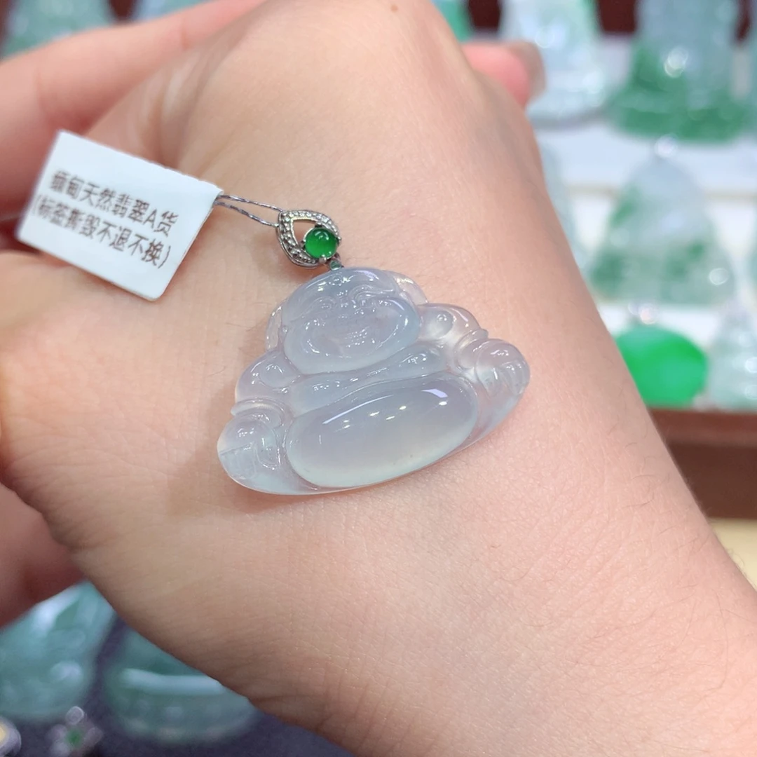 吊坠(不含链)18K金镶嵌翡翠天然缅甸A货翡翠揭阳工佛公