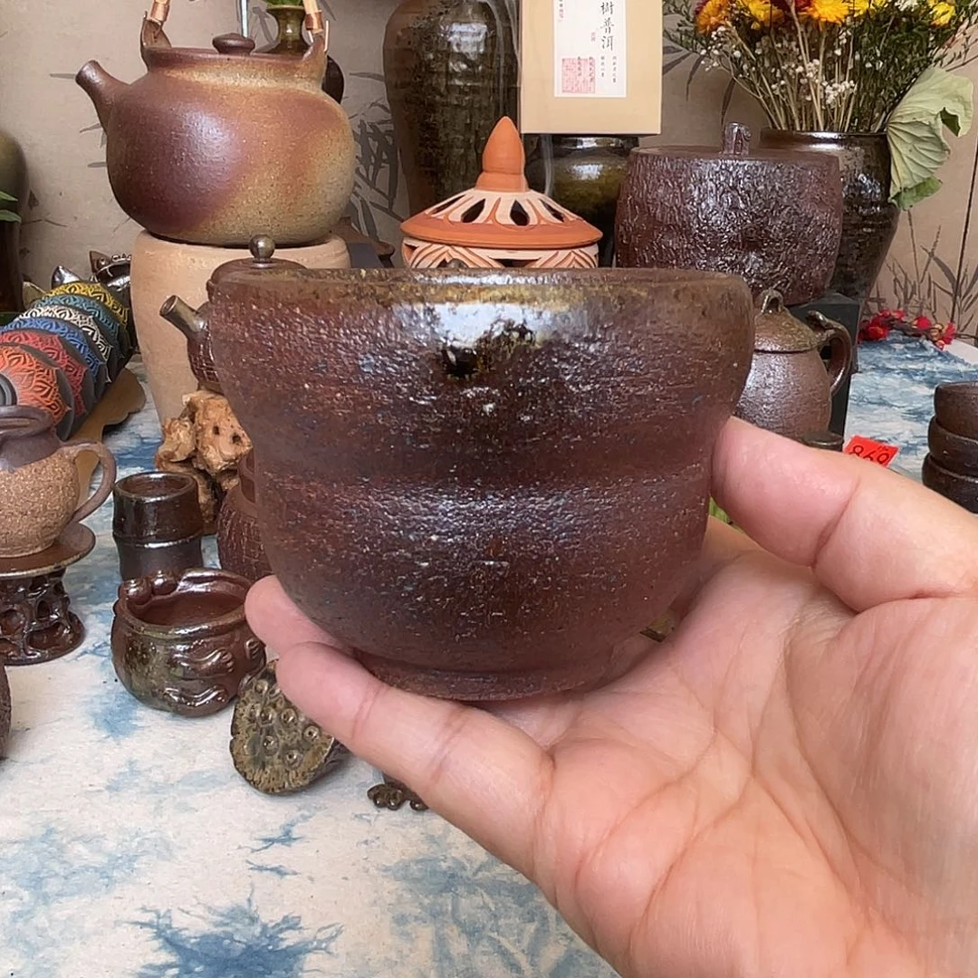柴烧粗陶葫芦主人杯