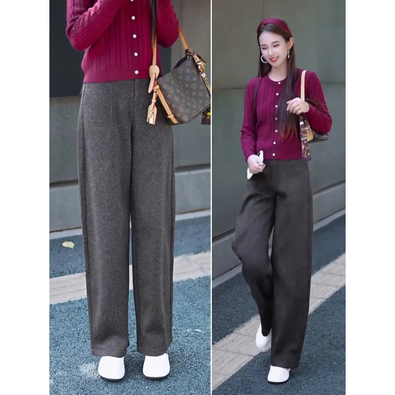 高腰休闲裤宽松慵懒风羊毛裤2025新款直筒裤秋冬季长裤阔腿休闲裤