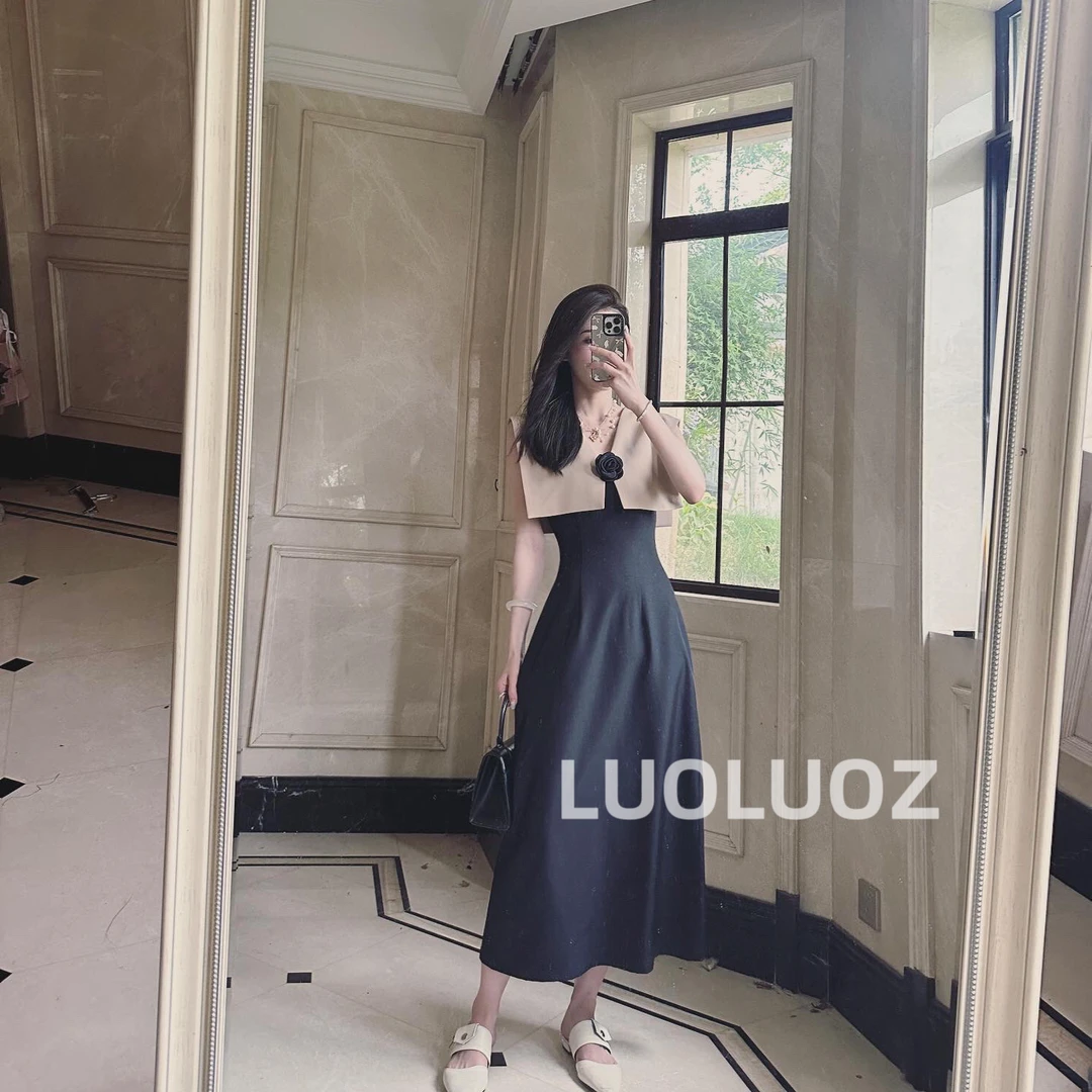 【现货】LUOLUOZ【淡漠余香】气质设计感无袖拼接长款连衣裙H81777