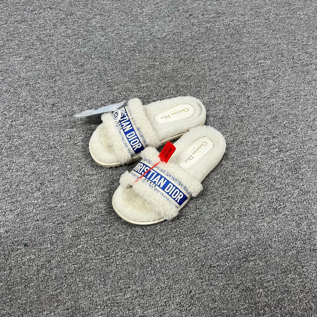 95新 AMIPARIS Dior 迪奥 大Logo 羊羔毛 拖鞋 95新 36码