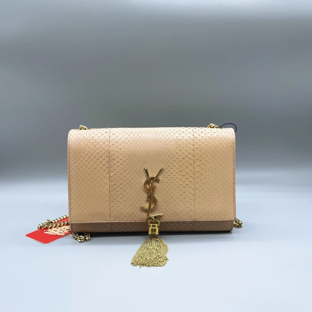 95新 YSL/圣罗兰 裸粉色蟒纹流苏链条包 1622 5318