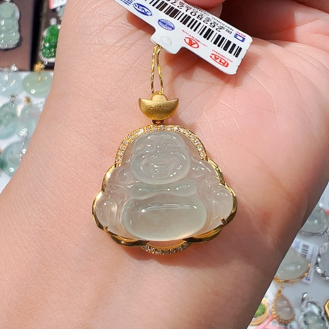 吊坠(不含链)18K金镶嵌翡翠佛公