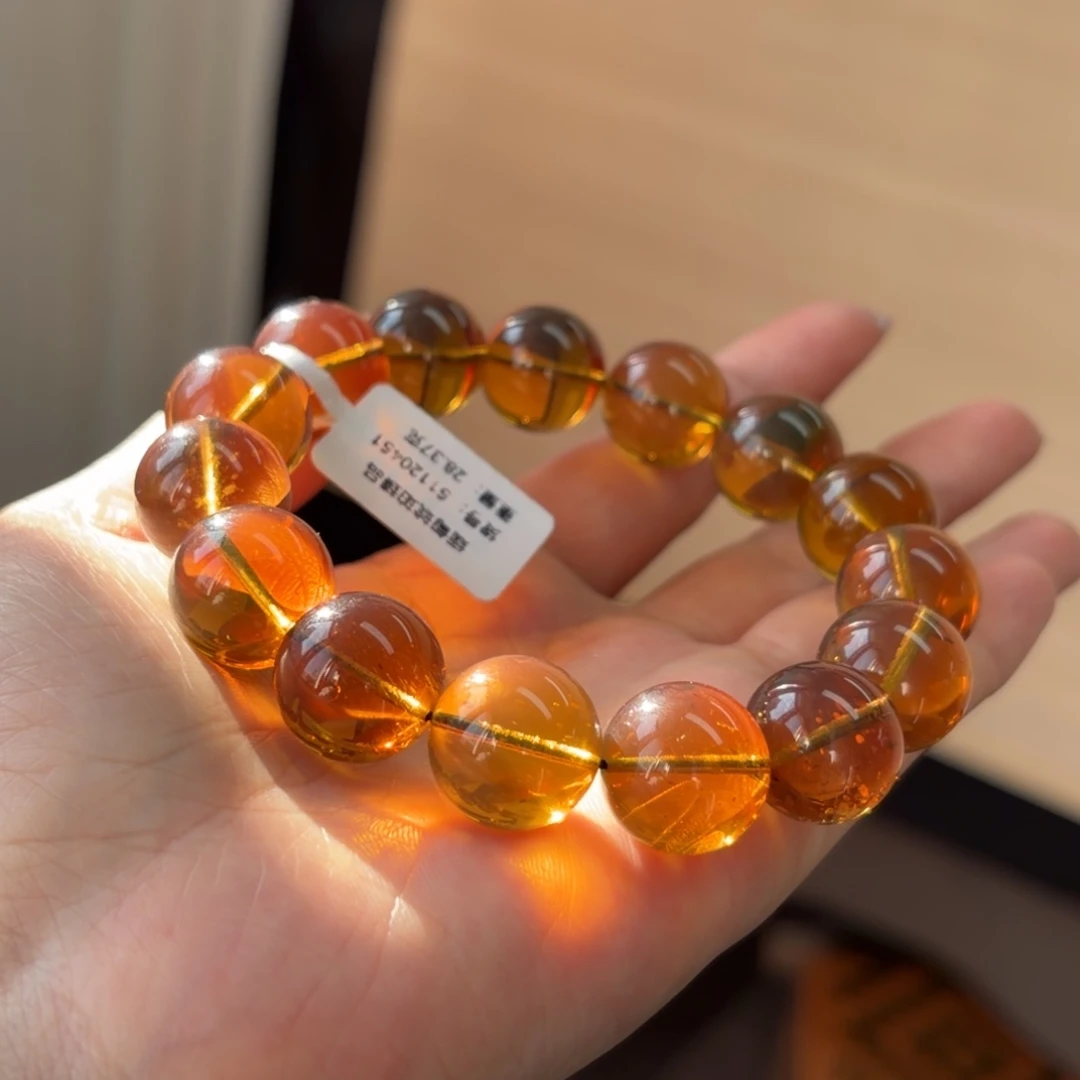 琥珀未镶嵌珠宝奇石15mm雨花粉玫瑰茶