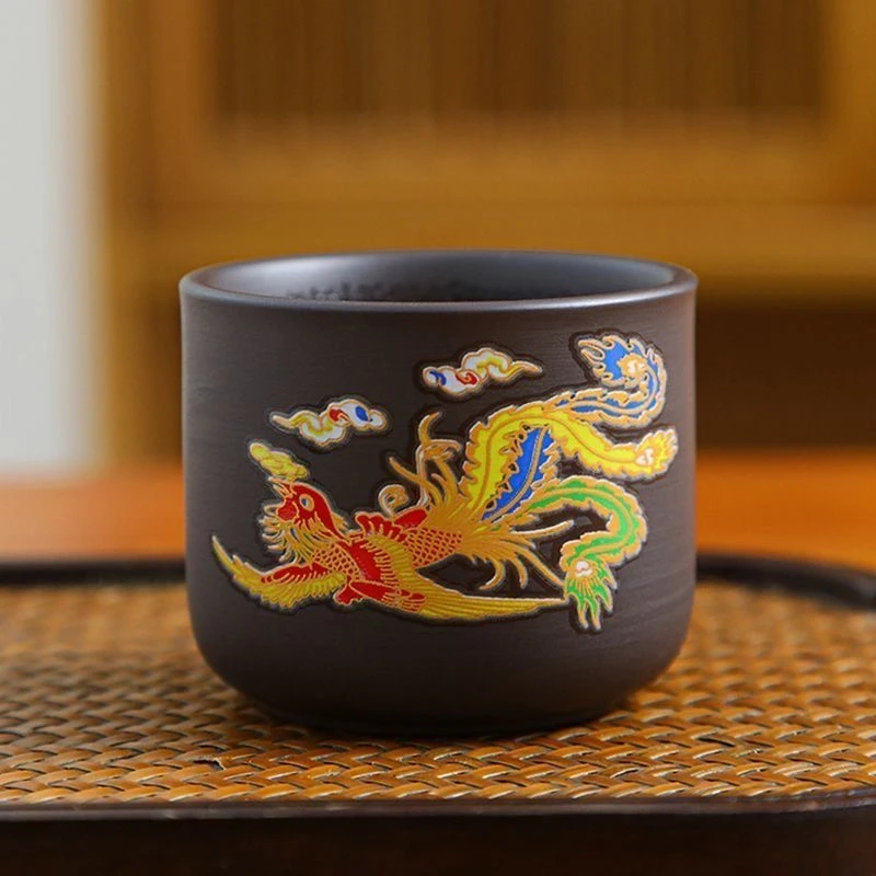 紫砂泥龙凤变色主人杯50ml一对