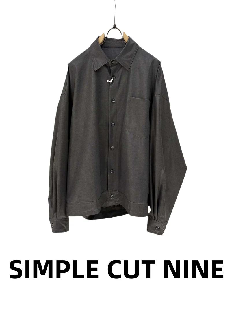 精致韩风涂层长袖衬衫黑色休闲牛仔百搭衬衣款外套男女可穿