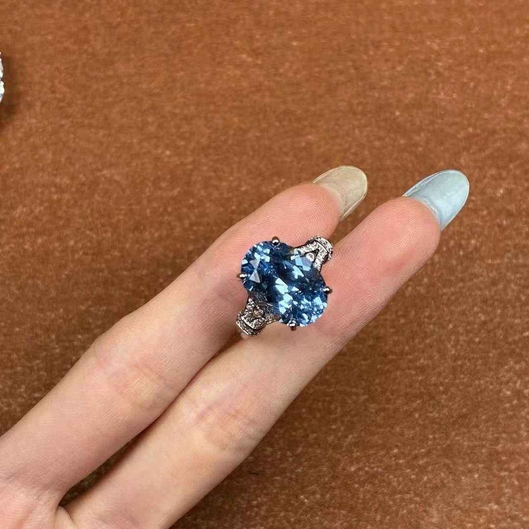 如懿镀k金高订770-高奢圣玛丽亚5A培育海蓝尖晶石精切合金戒指