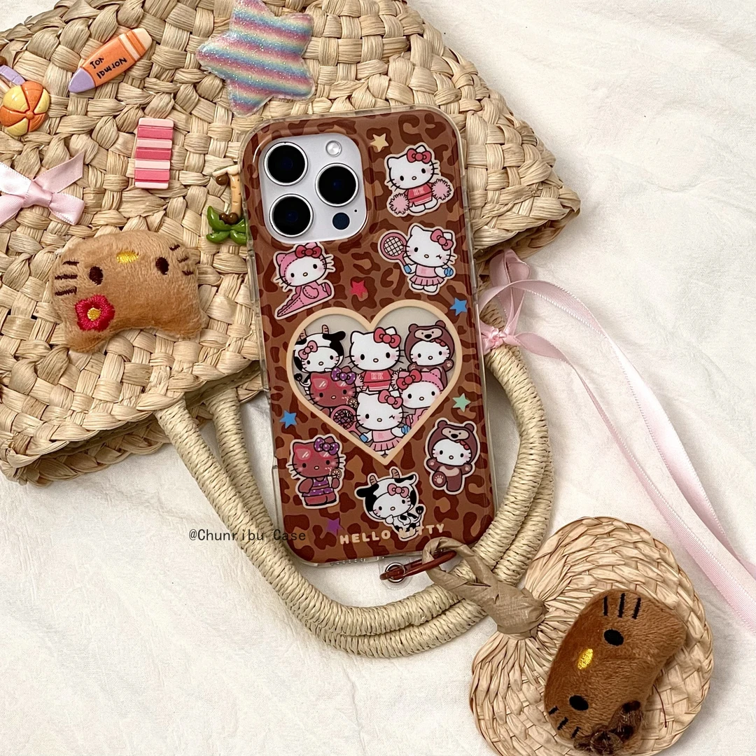 可爱卡通豹纹体育运动kitty适用苹果16promax手机壳蒲扇15/14/13